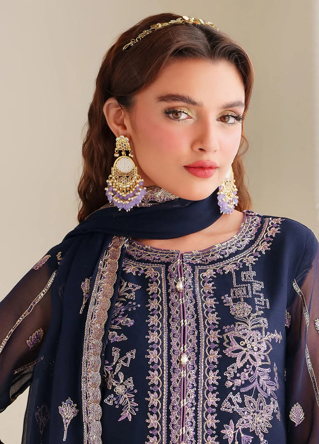 Dua By Alizeh Embroidered Chiffon Suit Unstitched 3 Piece AFB24D D-05 Falak - Formal Collection