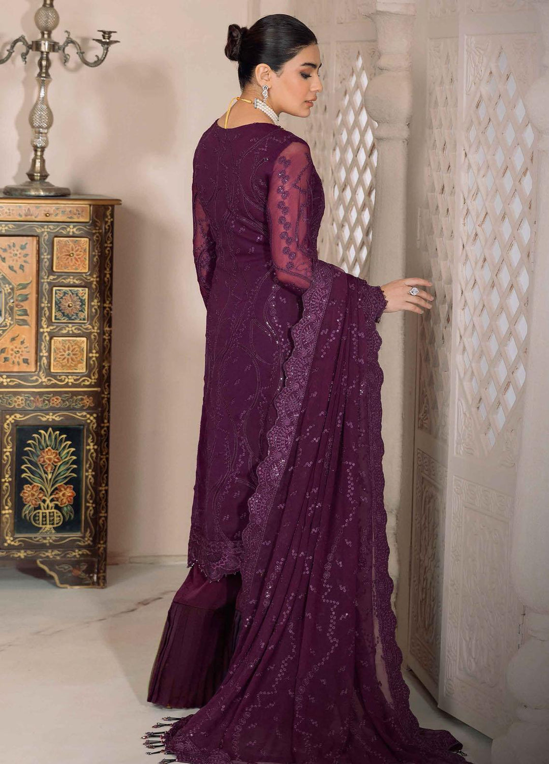Dua By Alizeh Fashion Embroidered Chiffon Suits Unstitched 3 Piece AFB23DU D-3A Sylvi - Festive Collection