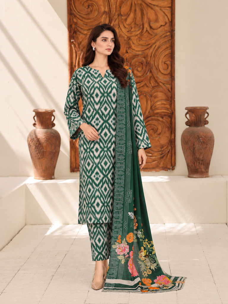 Hz Textiles Unstitched Printed Viscose Linen 3 Piece Suit HZ26ULW LW-5071 - Winter Collection