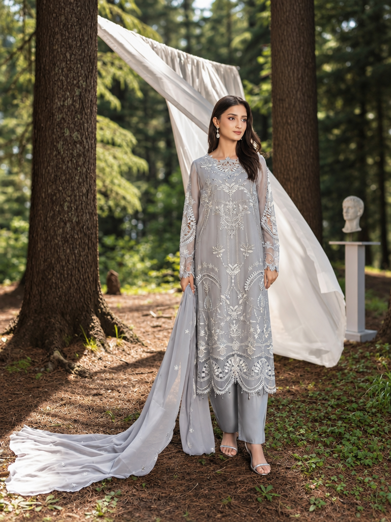 Aura by Zebtan Unstitched Embroidered Chiffon 3 Piece Suit ZB26UAC AR-3 - Festive Collection