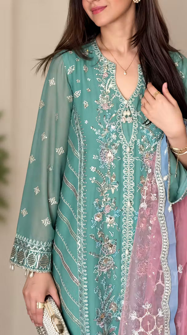 La Elise Women Unstitched Embroidered Chiffon 3 Piece Suit 0001005 Bella - Wedding Collection