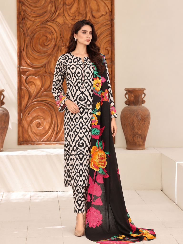 Hz Textiles Unstitched Printed Viscose Linen 3 Piece Suit HZ26ULW LW-5069 - Winter Collection