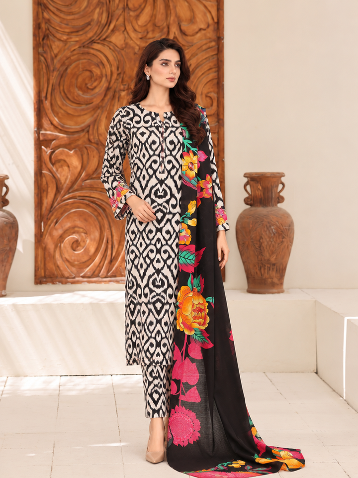 Hz Textiles Unstitched Printed Viscose Linen 3 Piece Suit HZ26ULW LW-5069 - Winter Collection