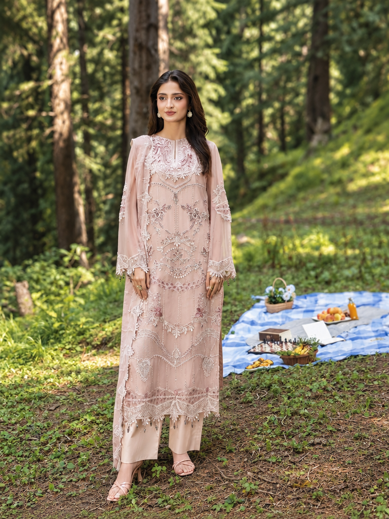 Aura by Zebtan Unstitched Embroidered Chiffon 3 Piece Suit ZB26UAC AR-5 - Festive Collection
