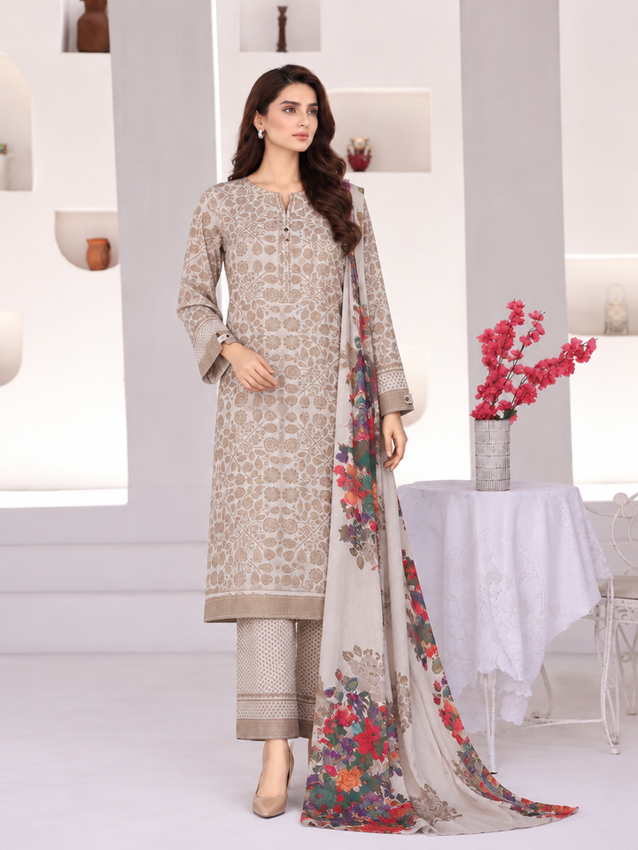Hz Textiles Unstitched Printed Viscose Linen 3 Piece Suit HZ26ULW LW-5054 - Winter Collection
