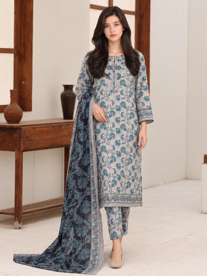 Identic by HZ Textiles Unstitched Embroidered Cotton 3 Piece Suit HZ26UCI PDW 3329-A - Casual Collection