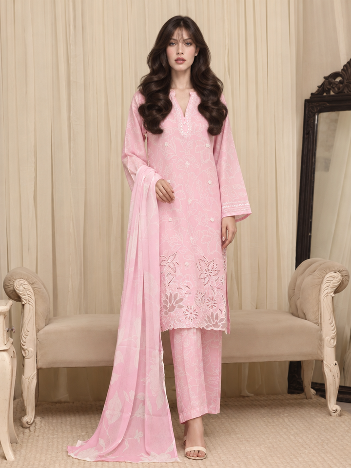 Majestic by HZ Textiles RTW Embroidered Raw Silk 3 Piece Suit HZ26RSM Blossom XRPE-3P-001 - Casual Collection