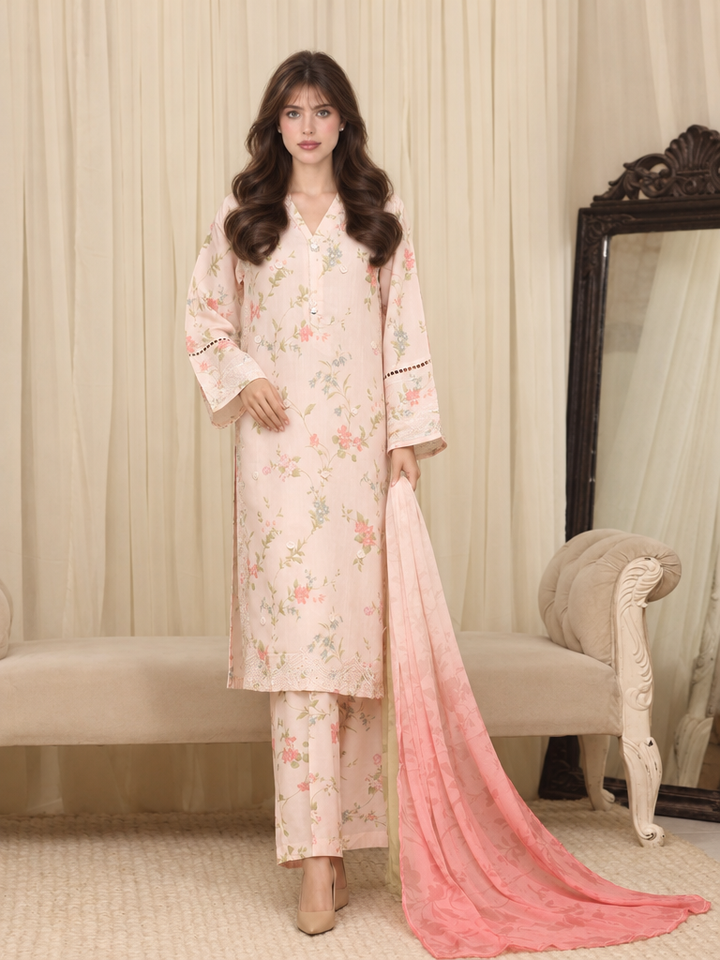 Majestic by HZ Textiles RTW Embroidered Raw Silk 3 Piece Suit HZ26RSM Bisque XRPE-3P-005 - Casual Collection