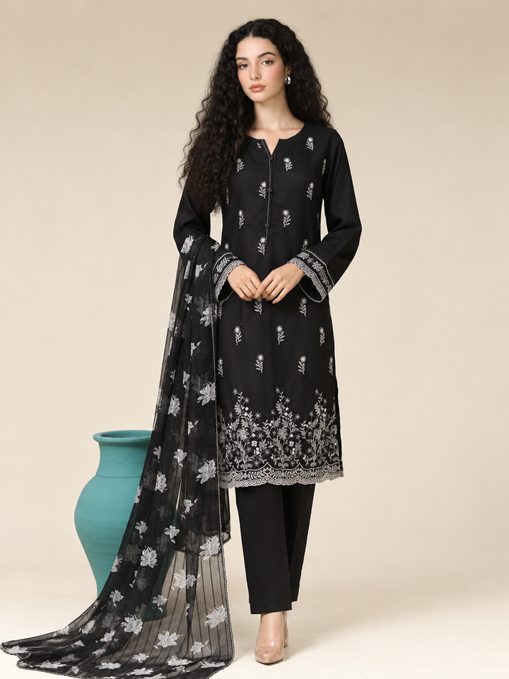 HZ Textiles RTW Chikankari Lawn 3 Piece Suit HZ26PCL BLACK MAGIC SBE-3P-073 - Casual Collection