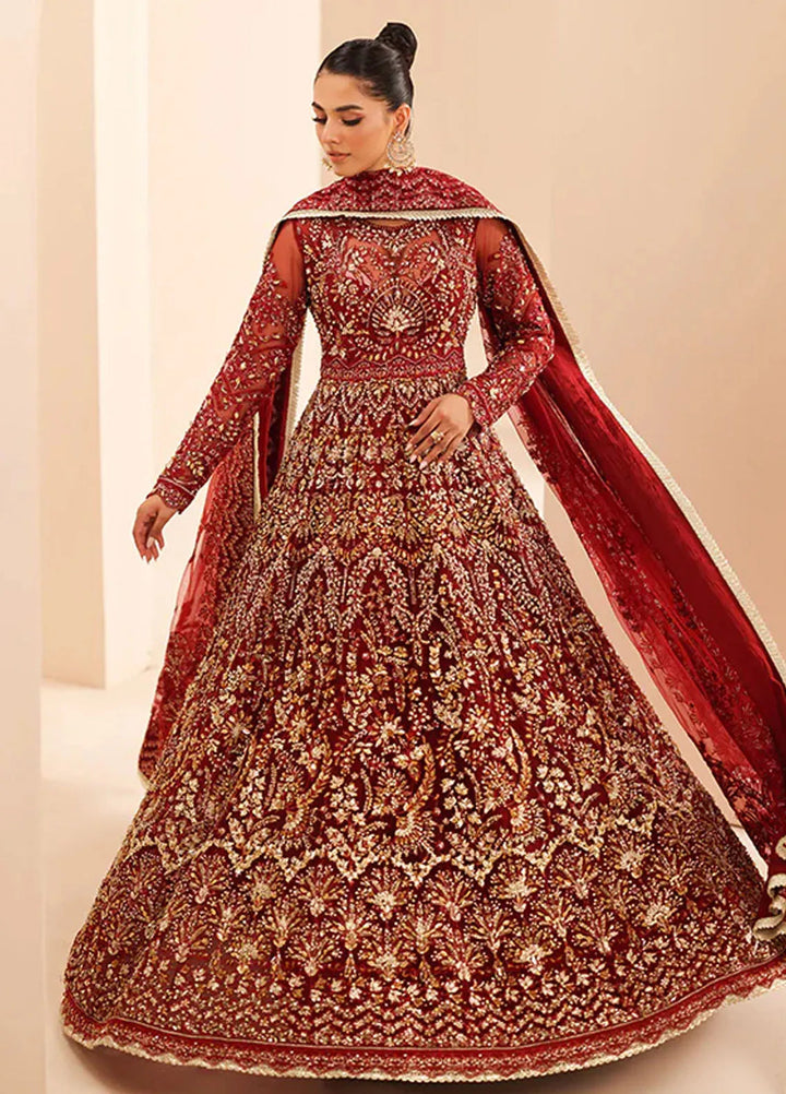 Edel by Saffron Embroidered Net Suit Unstitched 4 Piece SFR24E D-05 Scarlet Dream - Formal Collection