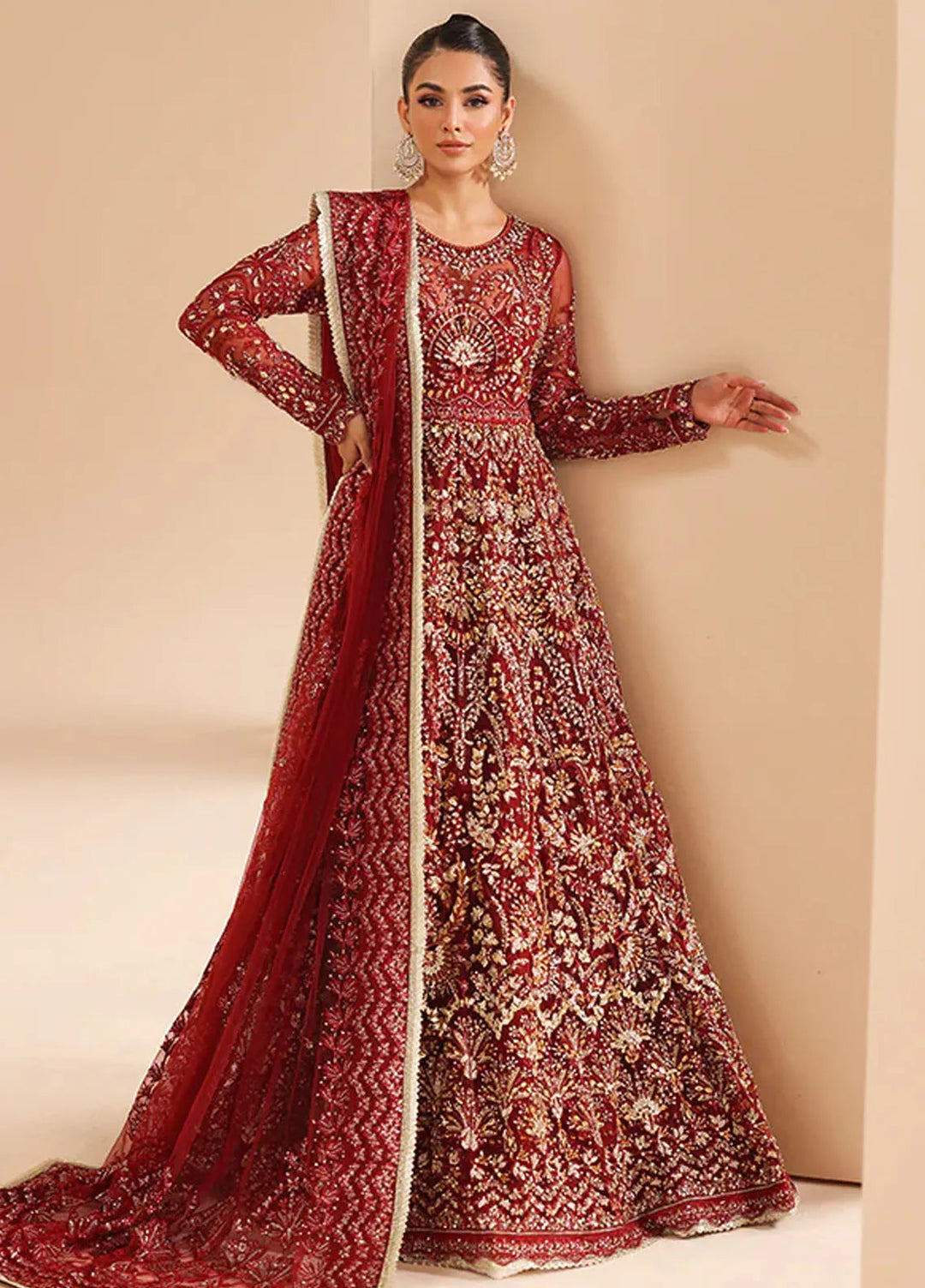 Edel by Saffron Embroidered Net Suit Unstitched 4 Piece SFR24E D-05 Scarlet Dream - Formal Collection