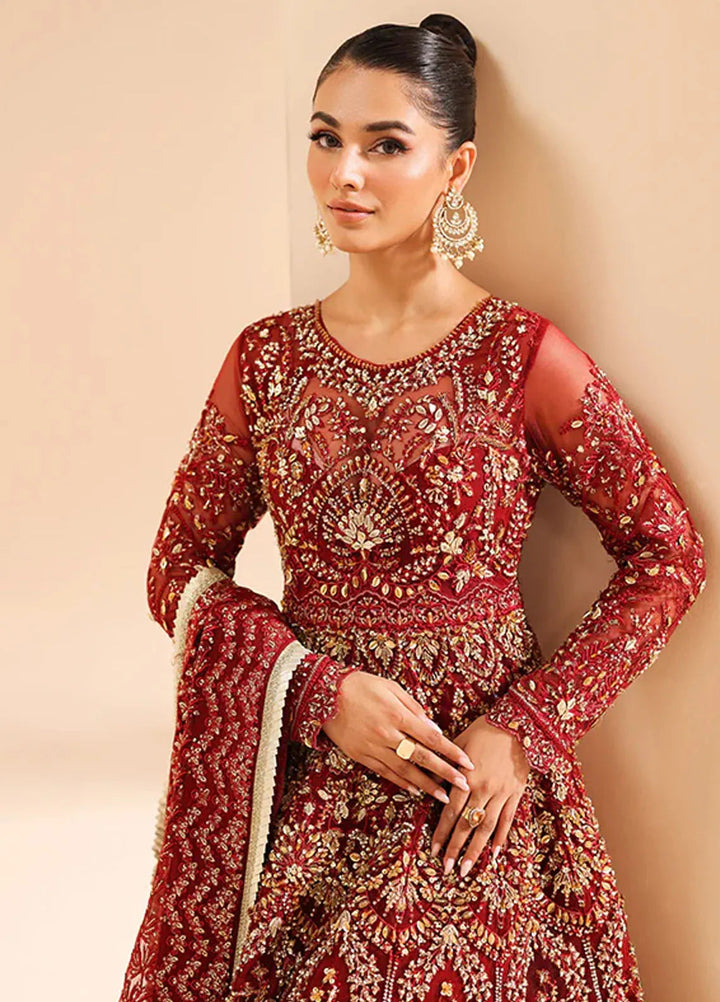 Edel by Saffron Embroidered Net Suit Unstitched 4 Piece SFR24E D-05 Scarlet Dream - Formal Collection