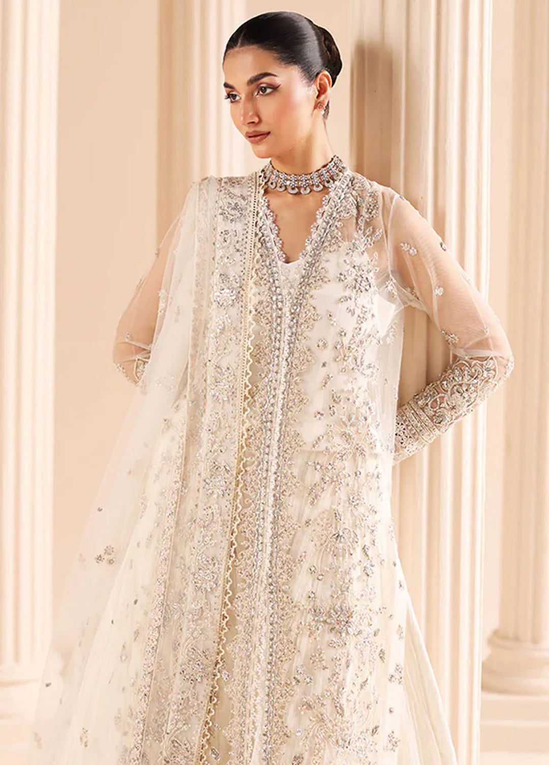 Edel by Saffron Embroidered Organza Suit Unstitched 3 Piece SFR24E D-03 Glided Frost - Formal Collection