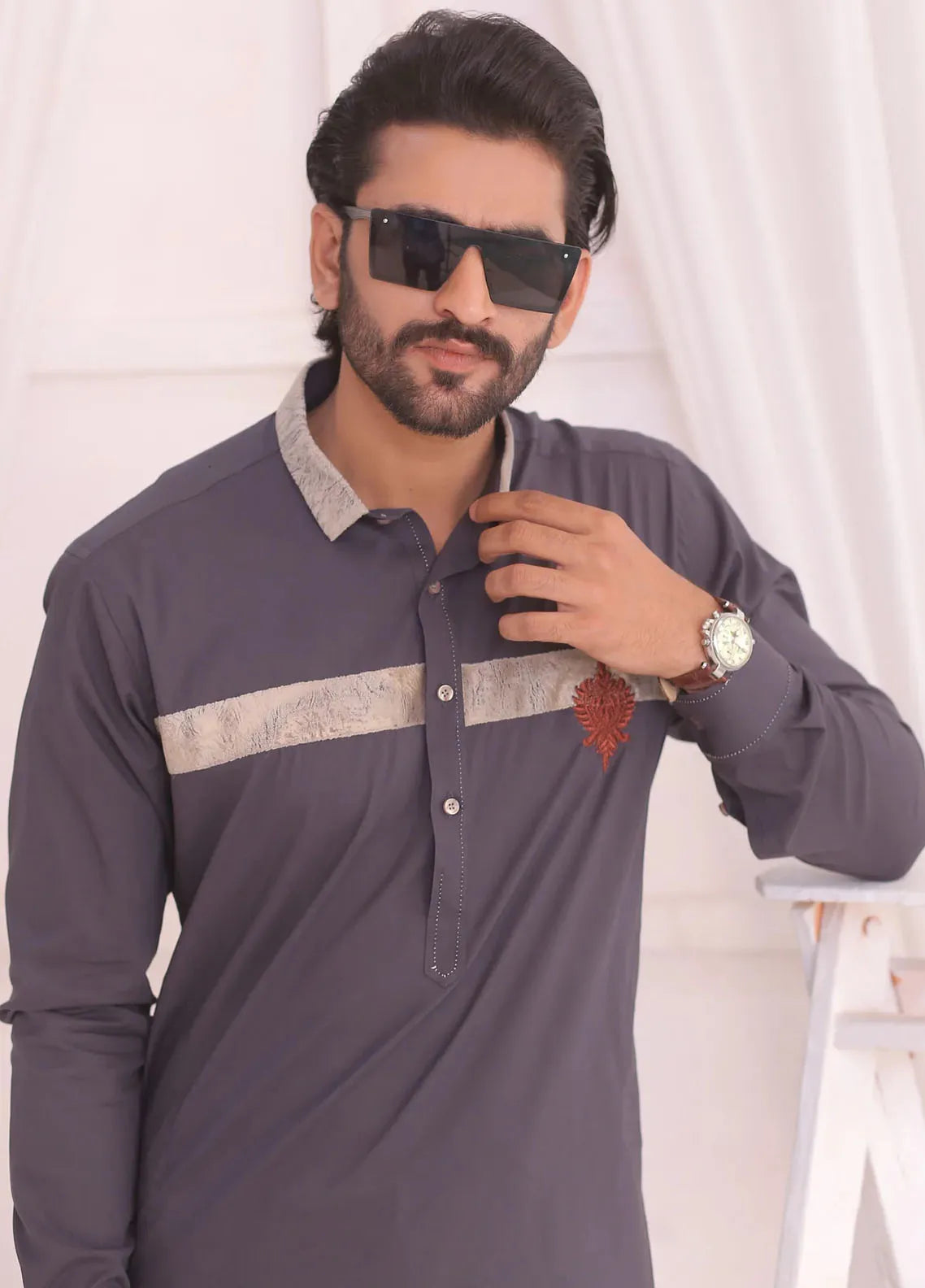 Edge Republic Fancy Men Kameez Shalwar - ER 687 Grey – Sanaulla Store