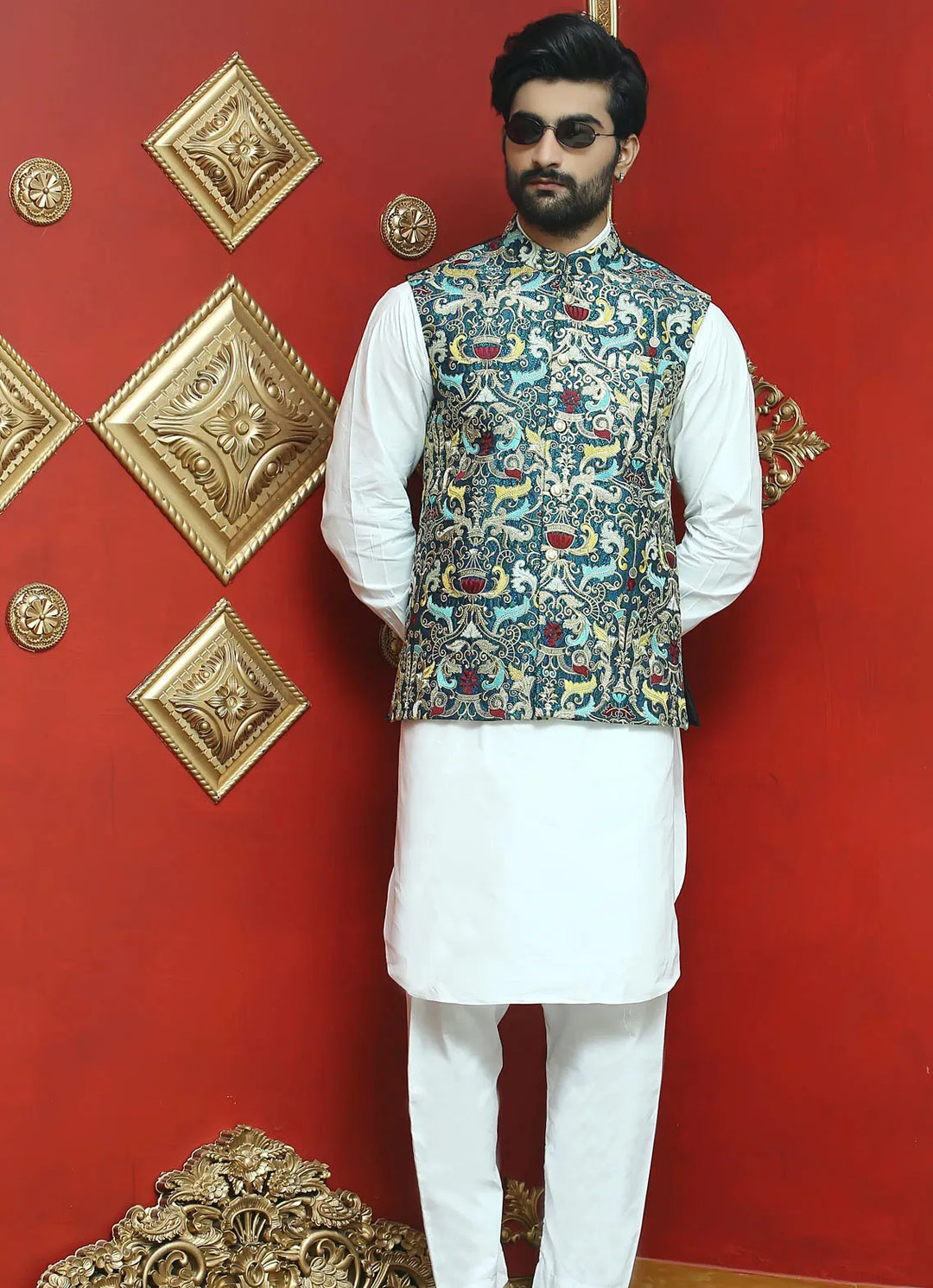 Edge Republic Kurta Pajama And Waist Coat ER WC 1006 Multi Colored Embroided Wasit Coats