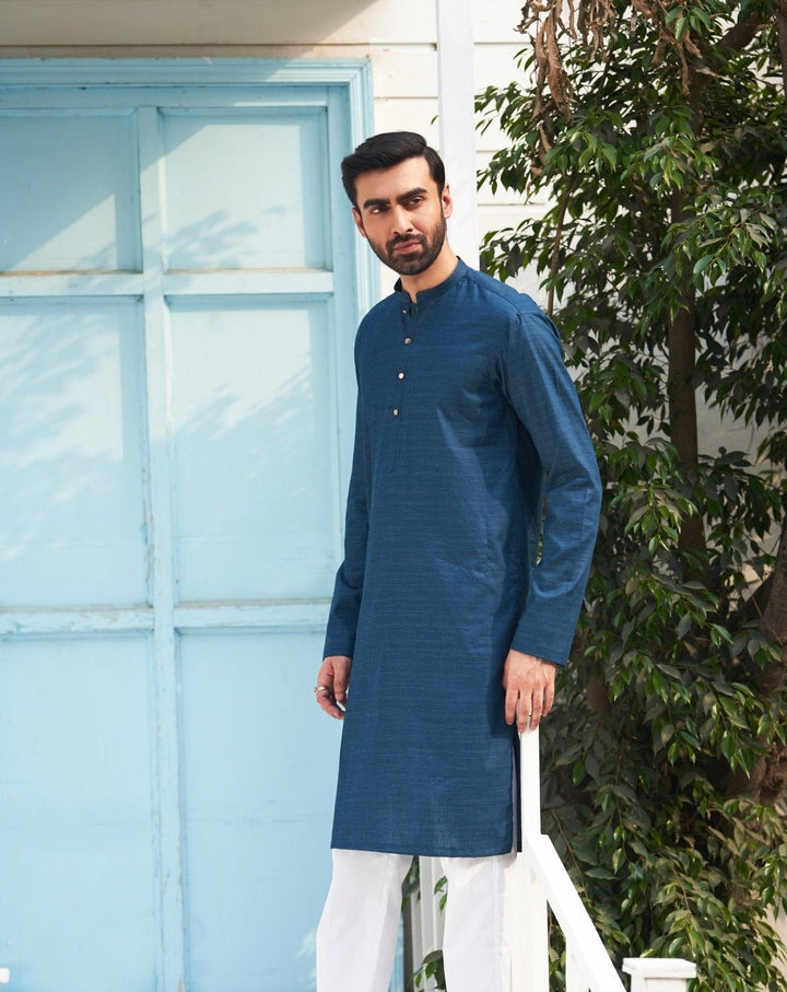 Muraqsh Ready To Wear Solids  Men Egyptian Cotton Kurta Trouser MUR-EBTCK - Summer Collection