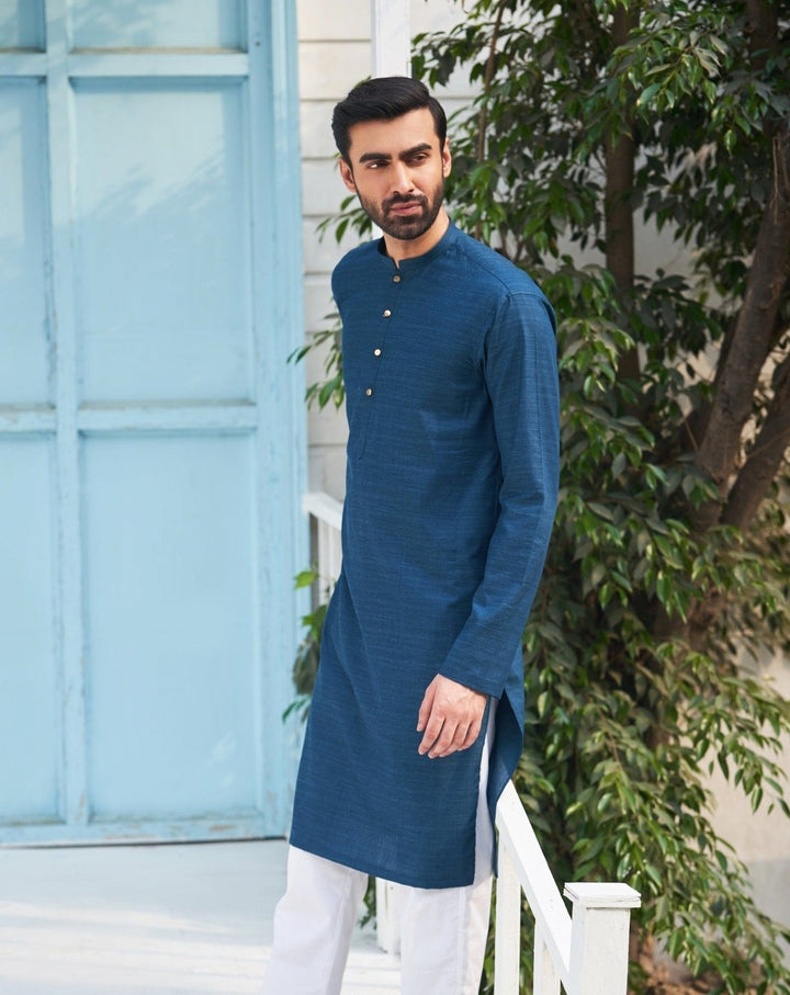 Muraqsh Ready To Wear Solids  Men Egyptian Cotton Kurta Trouser MUR-EBTCK - Summer Collection