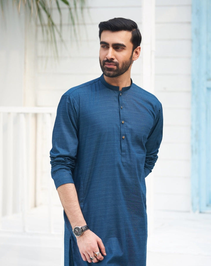 Muraqsh Ready To Wear Solids  Men Egyptian Cotton Kurta Trouser MUR-EBTCK - Summer Collection