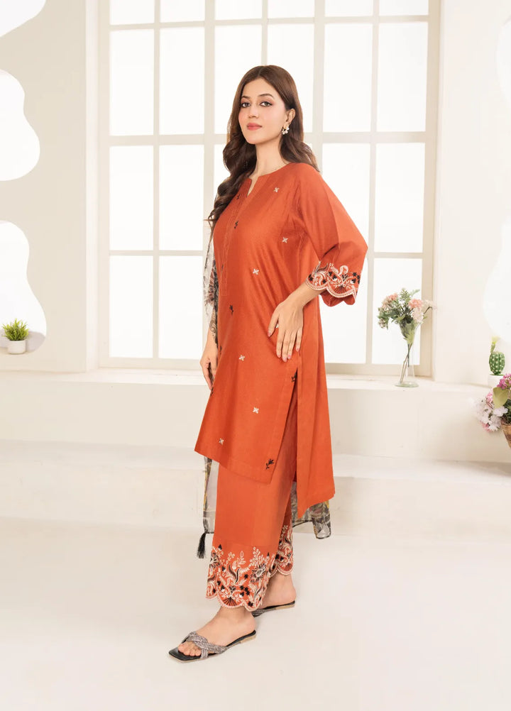 Eid Edit by La Rosaa Pret Embroidered Cotton Jacquard 3 Piece Suit Garnet