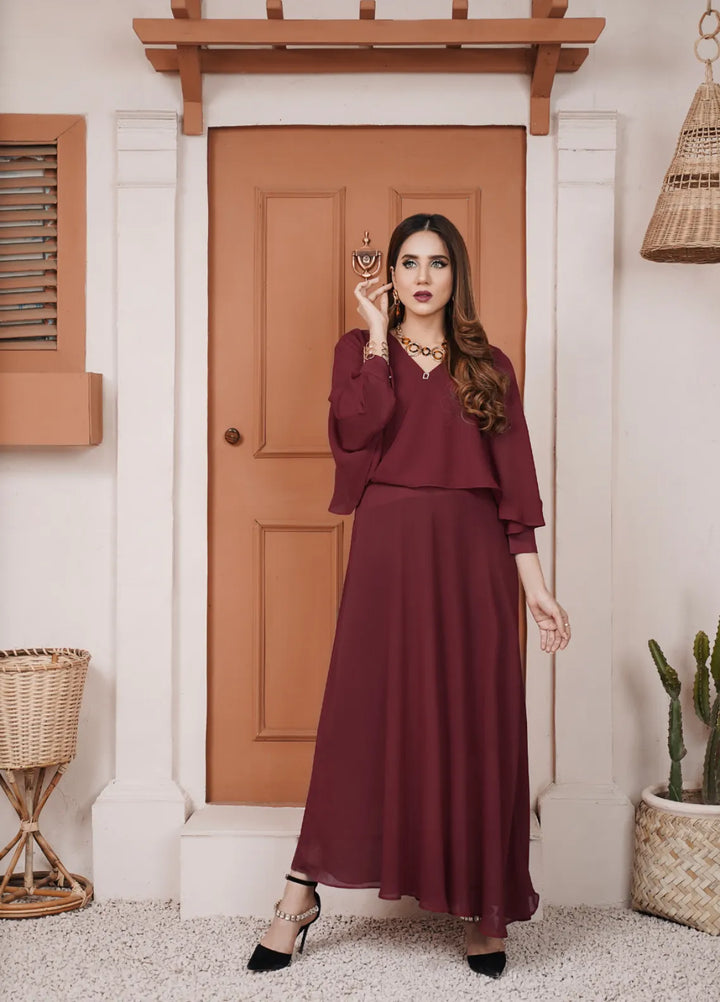 Eid Edit by La Rosaa Pret Solids Georgette Kurti Crimson Red