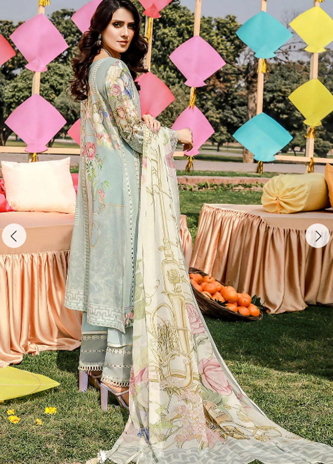 Elaf Embroidered Lawn Suits Unstitched 3 Piece EL21F 01B Pewter Floral - Festive Collection