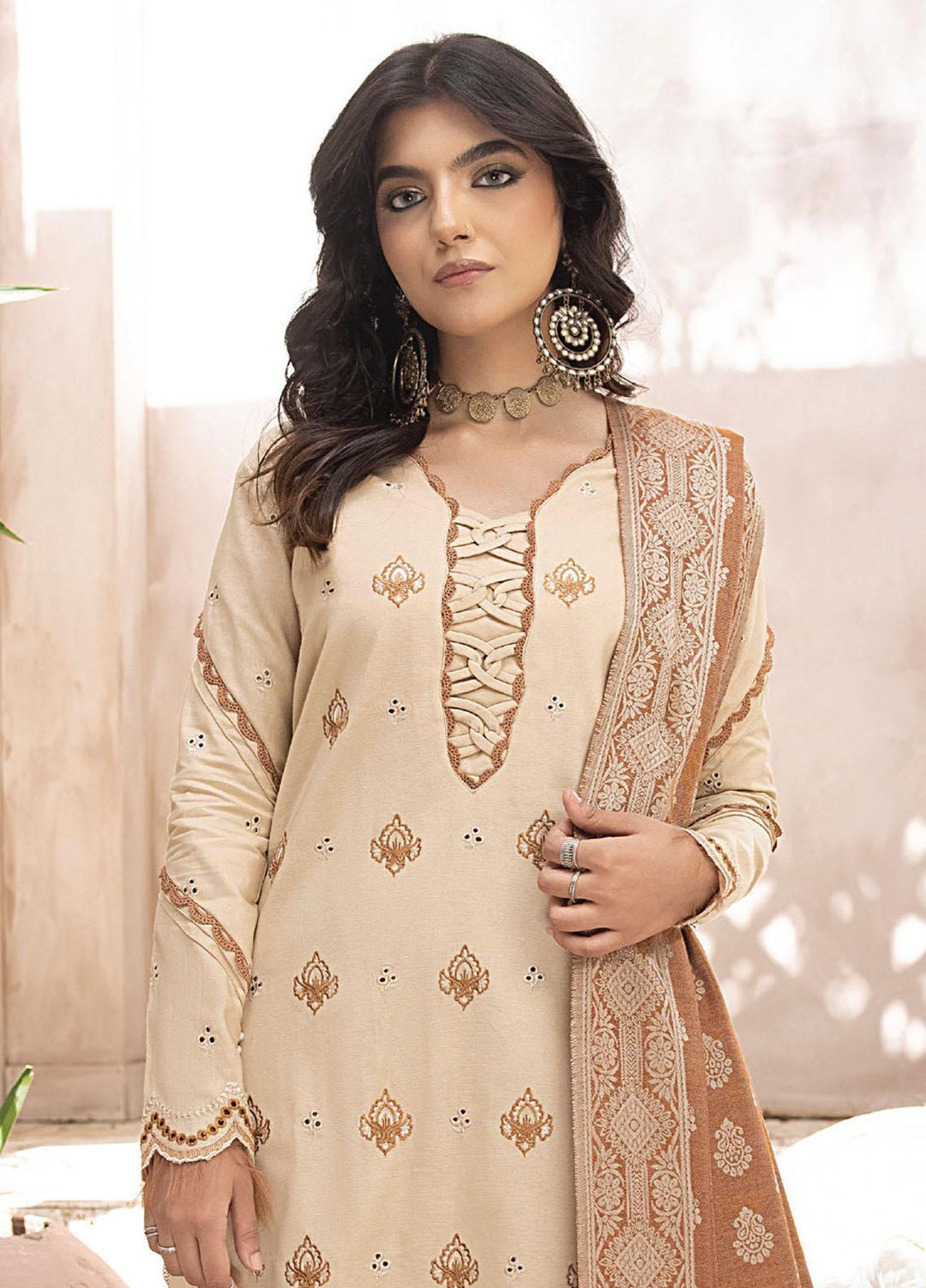 Elak By Humdum Embroidered Khaddar Suits Unstitched 3 Piece HD23EK D-08 - Winter Collection
