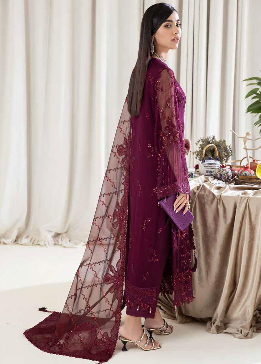 Elanora By Nureh Embroidered Chiffon Suits Unstitched 3 Piece NU22EC NEL- 12 - Luxury Collection