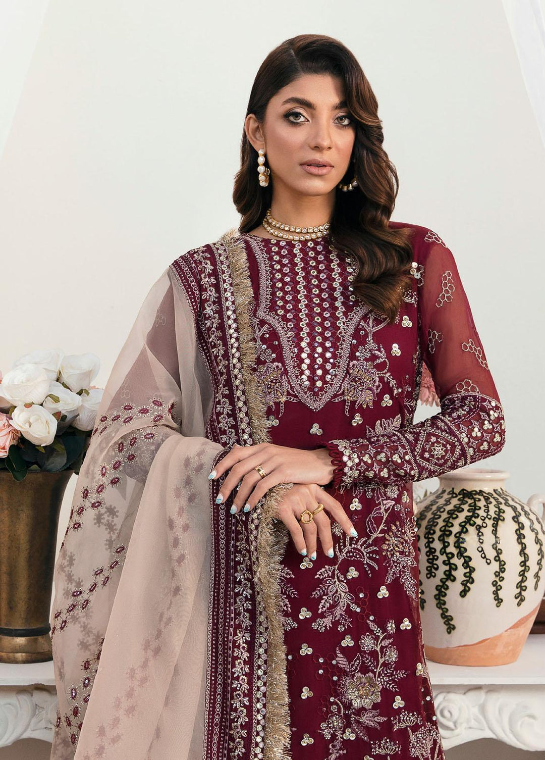 Elanora By Nureh Embroidered Chiffon Suits Unstitched 3 Piece NU22LC NEL-14 - Luxury Collection