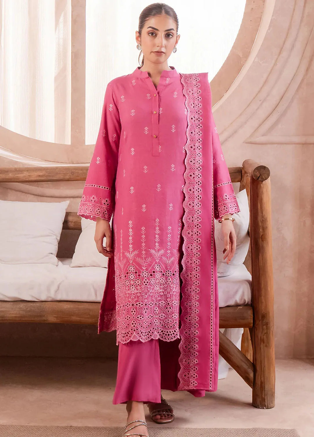 Elara by Meerak Embroidered Chikankari Suits Unstitched 3 Piece MRK24EL Azalea - Winter Collection