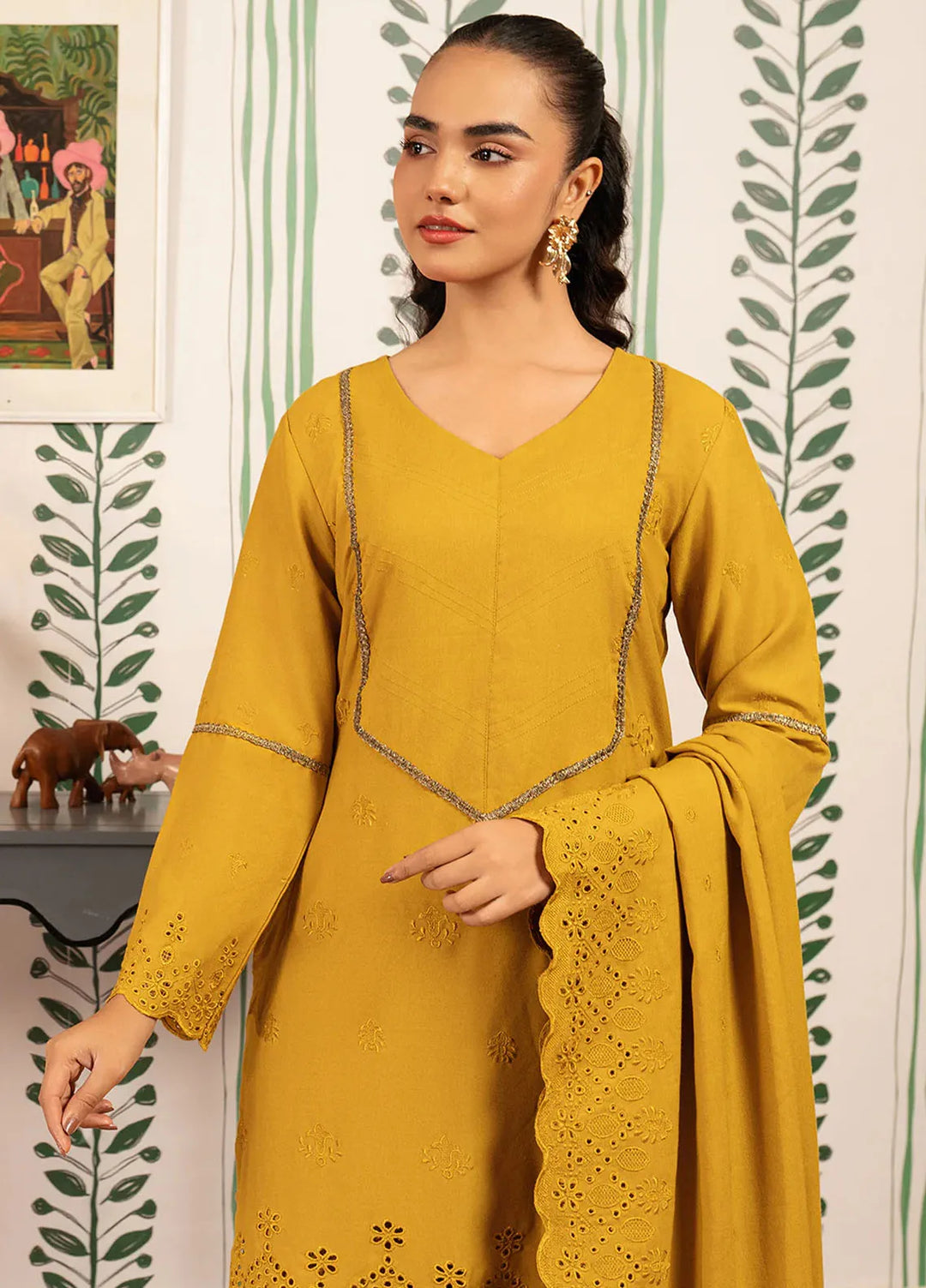 Elara by Meerak Embroidered Chikankari Suits Unstitched 3 Piece MRK24EL Golden Sunshine - Winter Collection