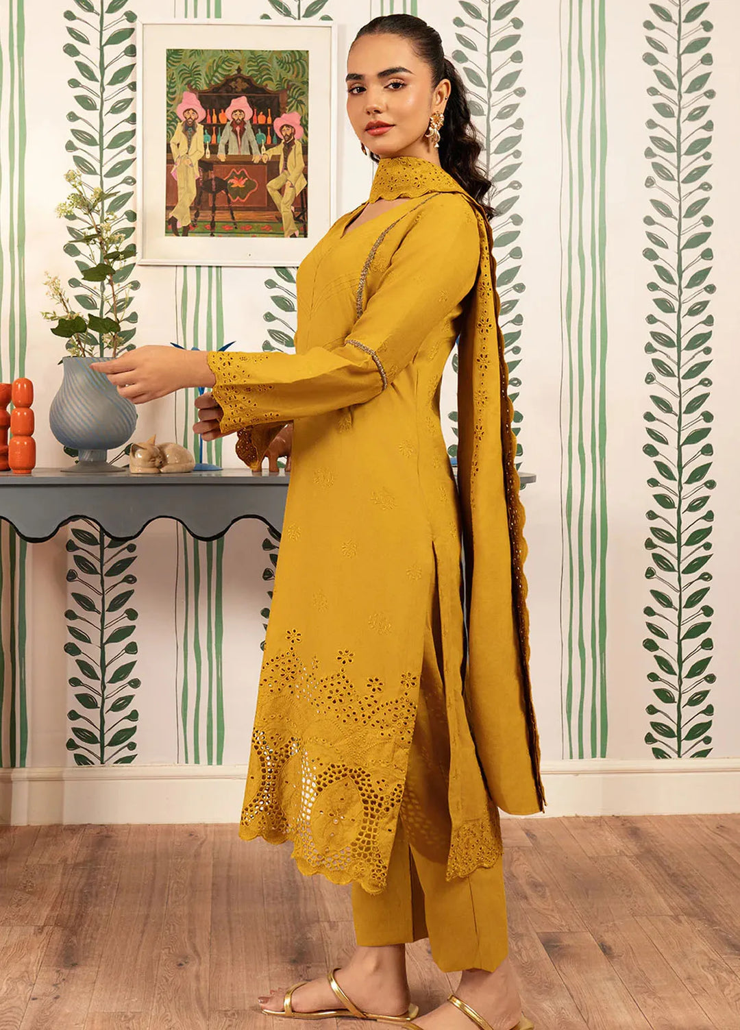 Elara by Meerak Embroidered Chikankari Suits Unstitched 3 Piece MRK24EL Golden Sunshine - Winter Collection