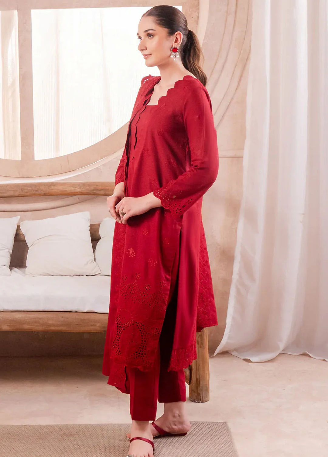 Elara by Meerak Embroidered Chikankari Suits Unstitched 3 Piece MRK24EL Scarlett - Winter Collection