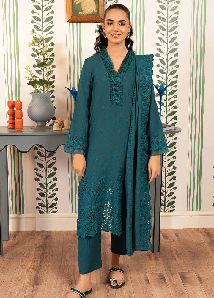 Elara by Meerak Embroidered Chikankari Suits Unstitched 3 Piece MRK24EL Teal Temptation - Winter Collection