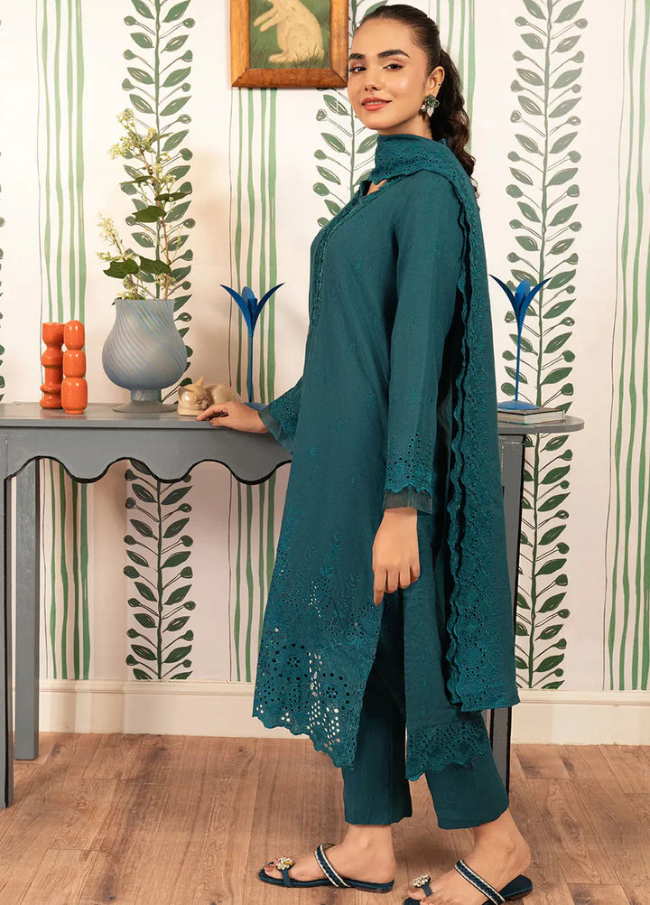 Elara by Meerak Embroidered Chikankari Suits Unstitched 3 Piece MRK24EL Teal Temptation - Winter Collection