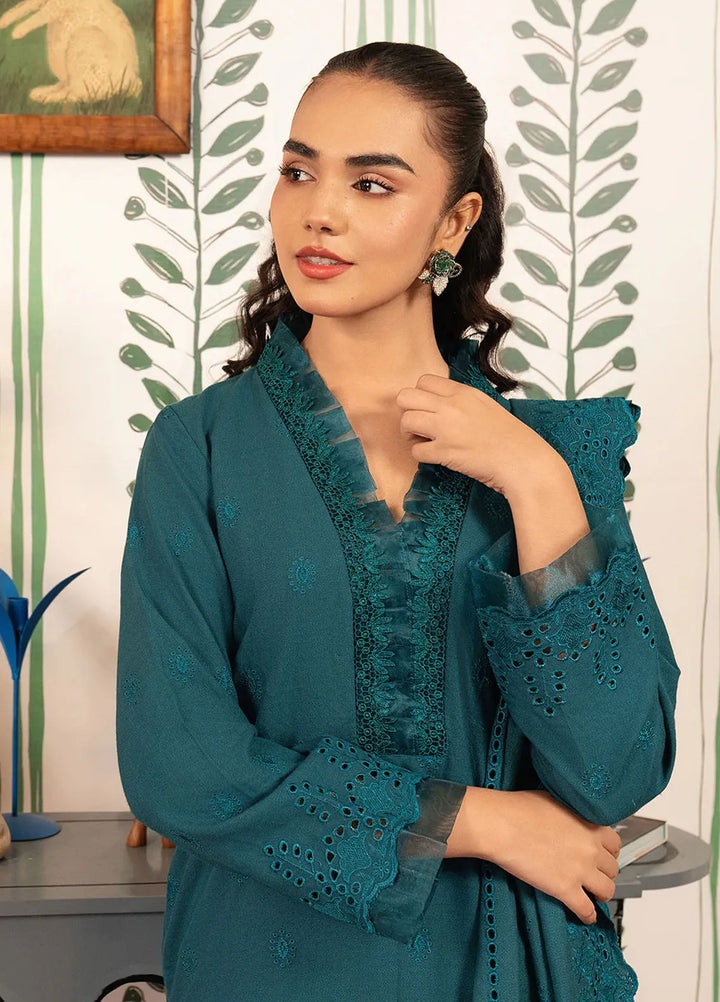 Elara by Meerak Embroidered Chikankari Suits Unstitched 3 Piece MRK24EL Teal Temptation - Winter Collection