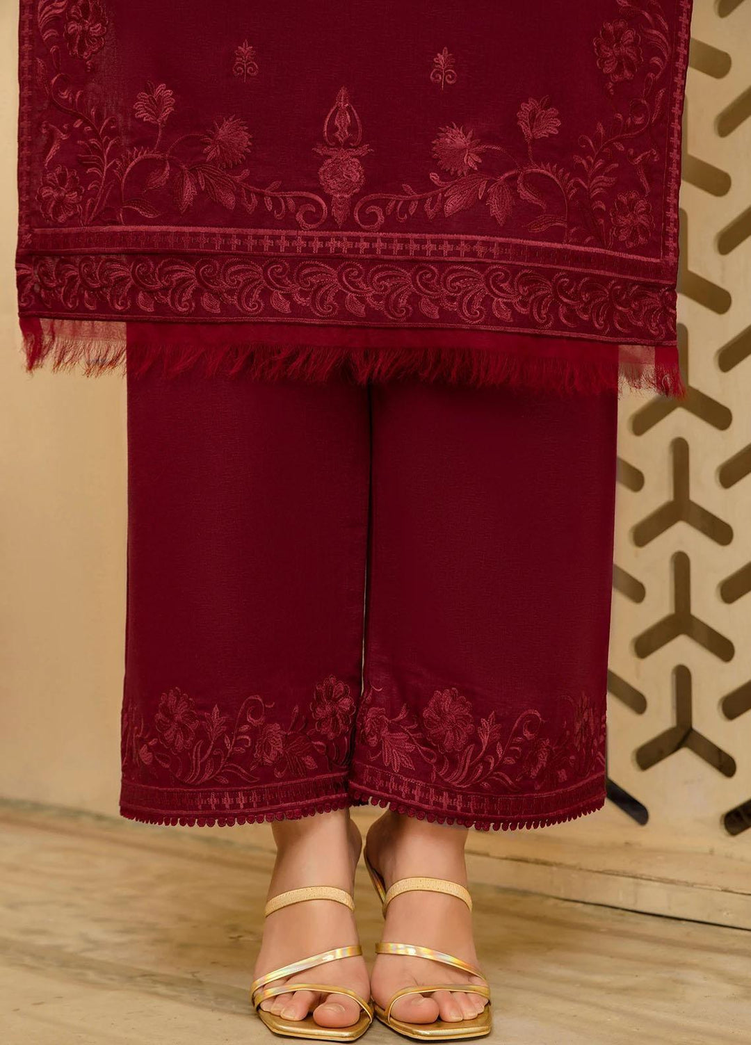 Elegance Luxury Pret Embroidered Karandi 2 Piece Suit ELG21WP CRIMSON