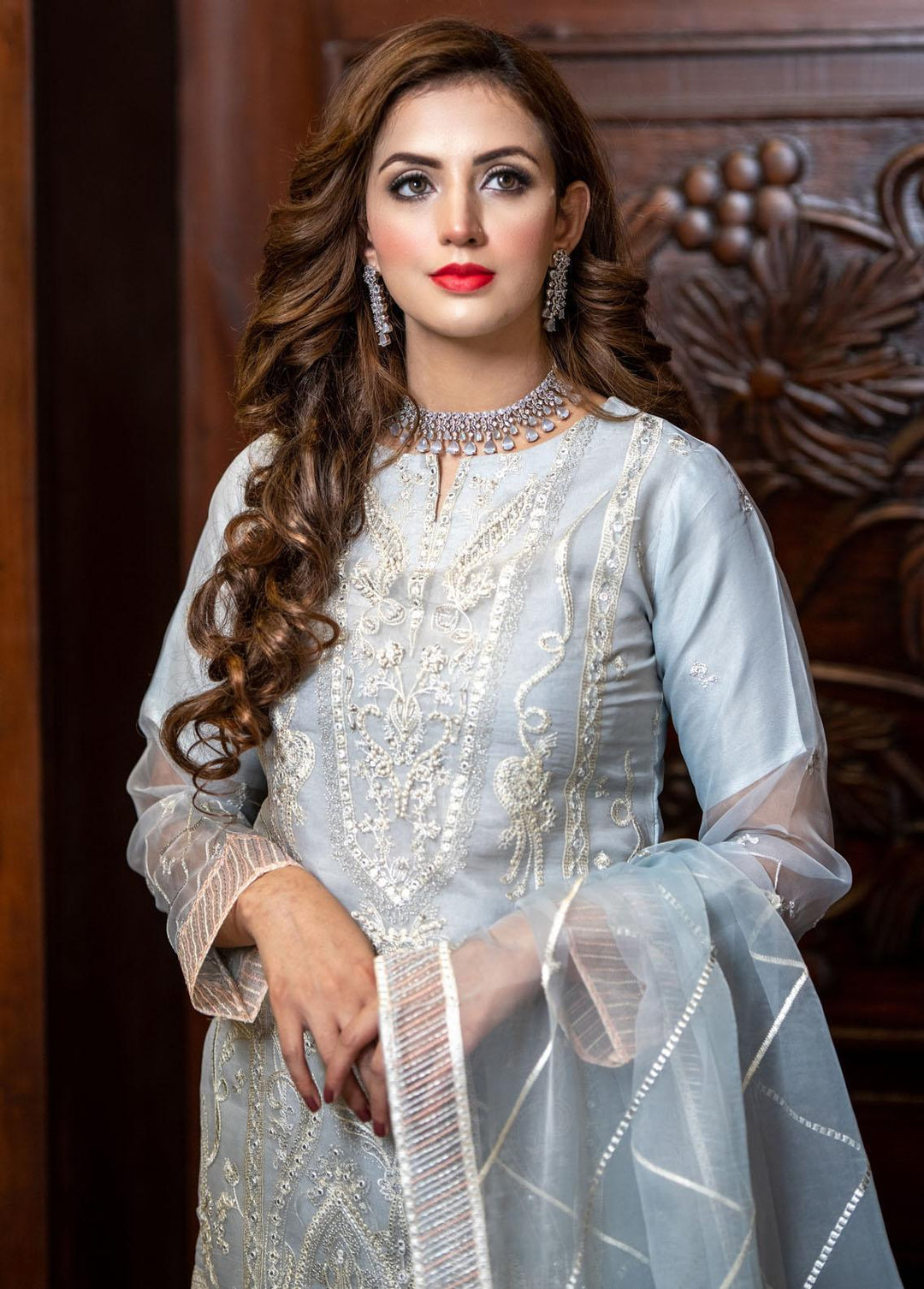 Maryam Malik Pret Embroidered Organza 3 Piece Suit MM23E Wave