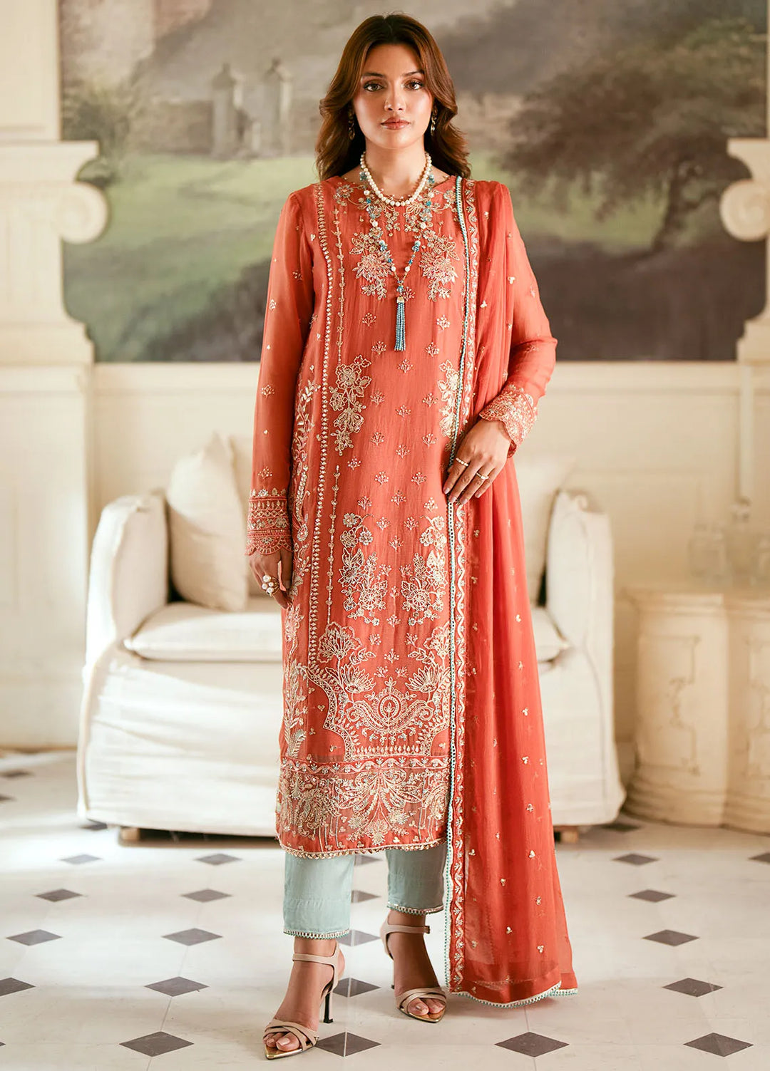 Elinor by Sahane Embroidered Chiffon Suits Unstitched 3 Piece SNE24EL EL-1806 Aragon - Formal Collection