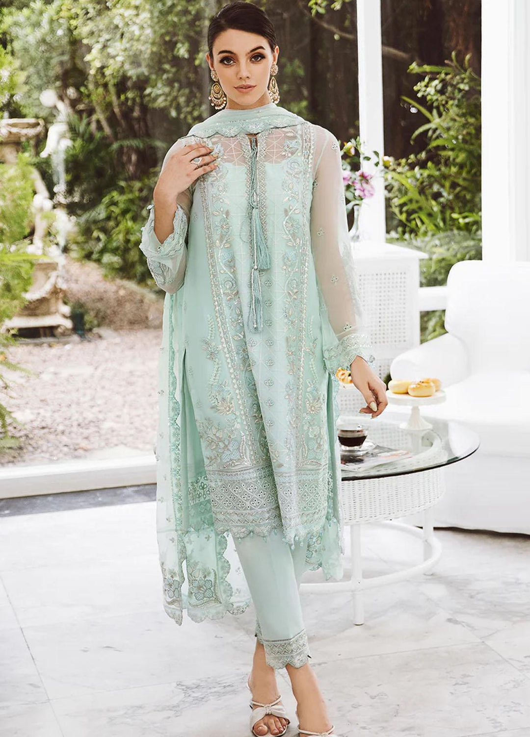Ella By Saad Shaikh Embroidered Chiffon Suits Unstitched 4 Piece SSK23E DSG001 - Luxury Collection