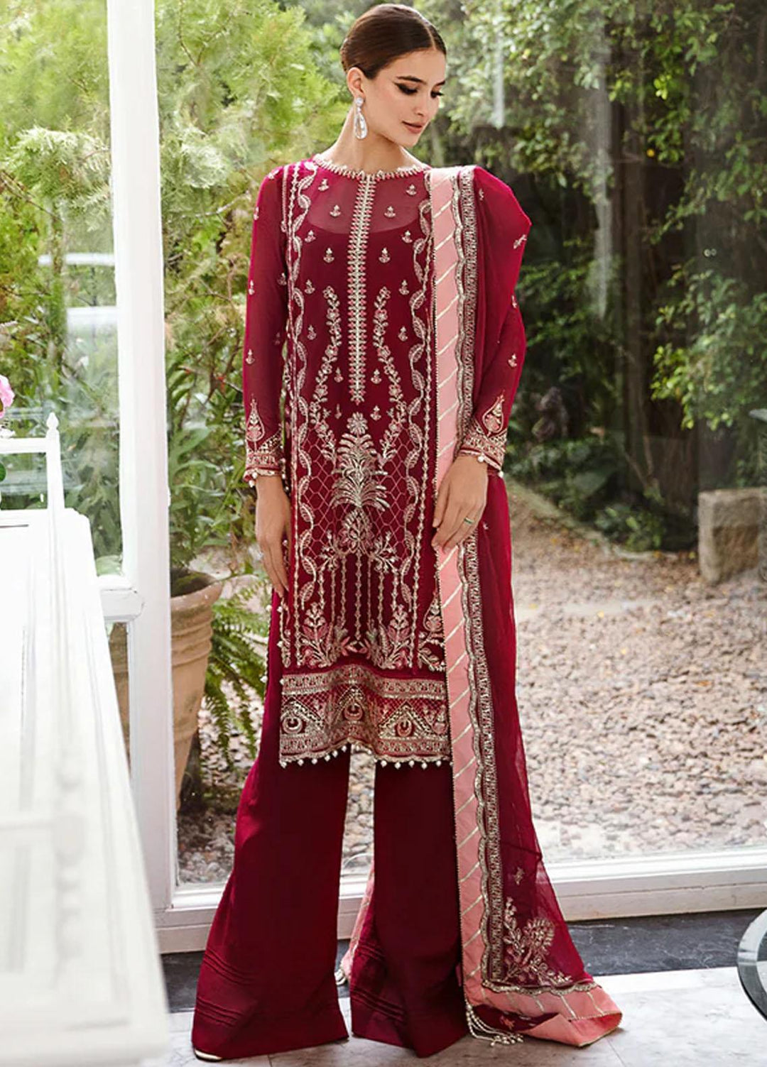 Ella By Saad Shaikh Embroidered Chiffon Suits Unstitched 4 Piece SSK23E DSG002 - Luxury Collection
