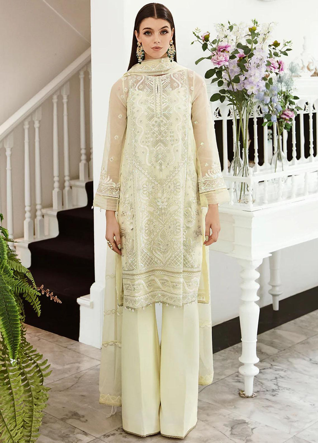 Ella By Saad Shaikh Embroidered Chiffon Suits Unstitched 4 Piece SSK23E DSG004 - Luxury Collection