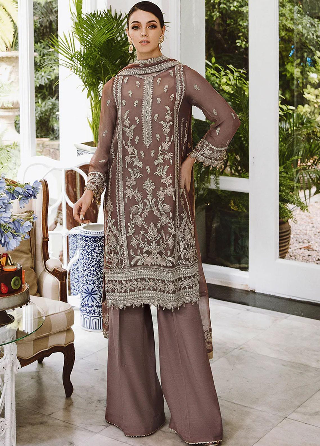 Ella By Saad Shaikh Embroidered Chiffon Suits Unstitched 4 Piece SSK23E DSG005 - Luxury Collection