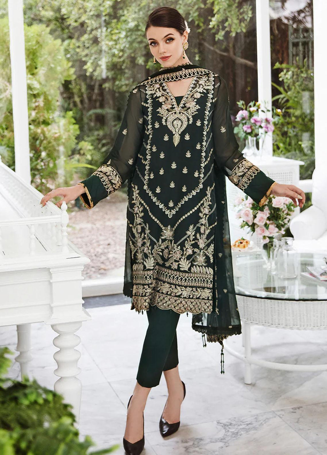 Ella By Saad Shaikh Embroidered Chiffon Suits Unstitched 4 Piece SSK23E DSG009 - Luxury Collection