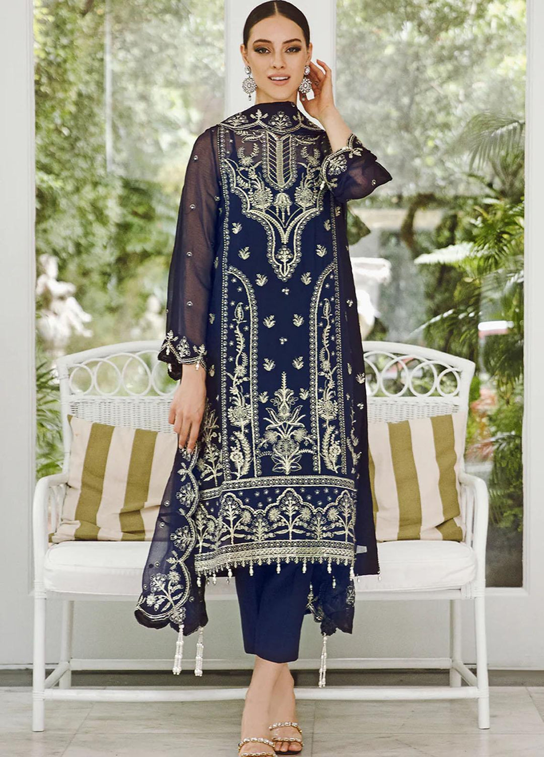 Ella By Saad Shaikh Embroidered Chiffon Suits Unstitched 4 Piece SSK23E DSG010 - Luxury Collection