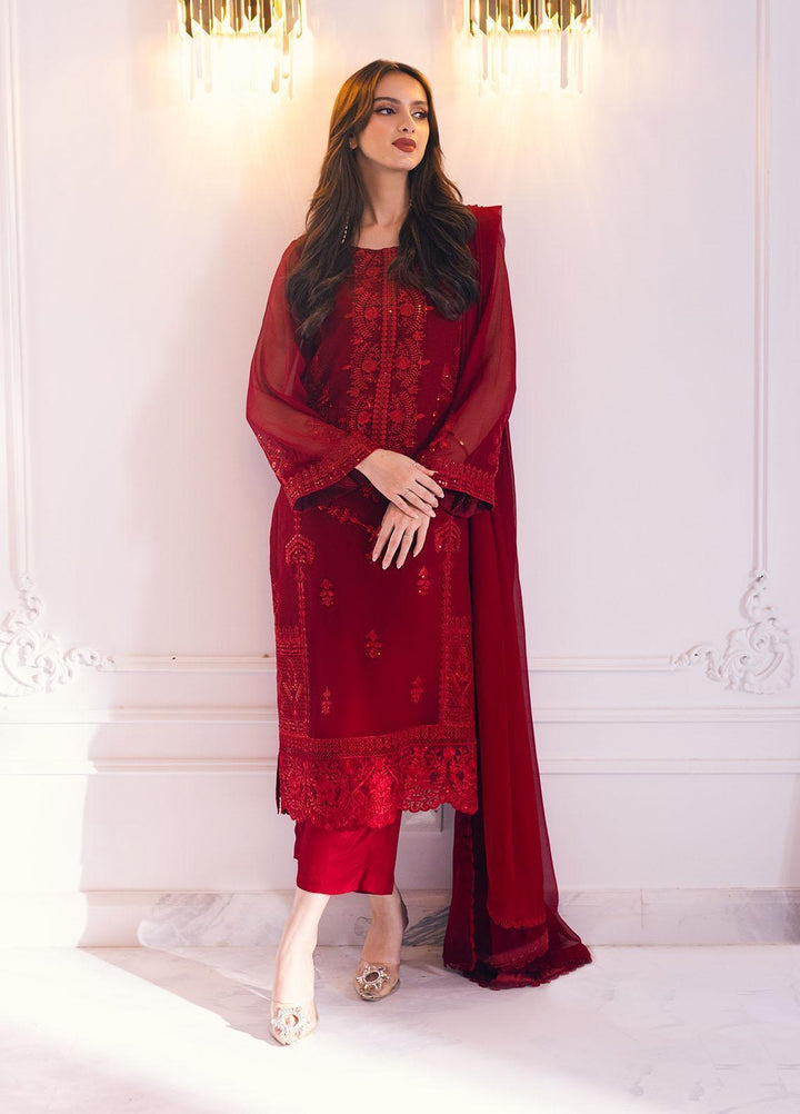 Ella By Sahane Embroidered Chiffon  Unstitched Kurties SNE23EL SAH-1001 Scarlet - Formal Collection