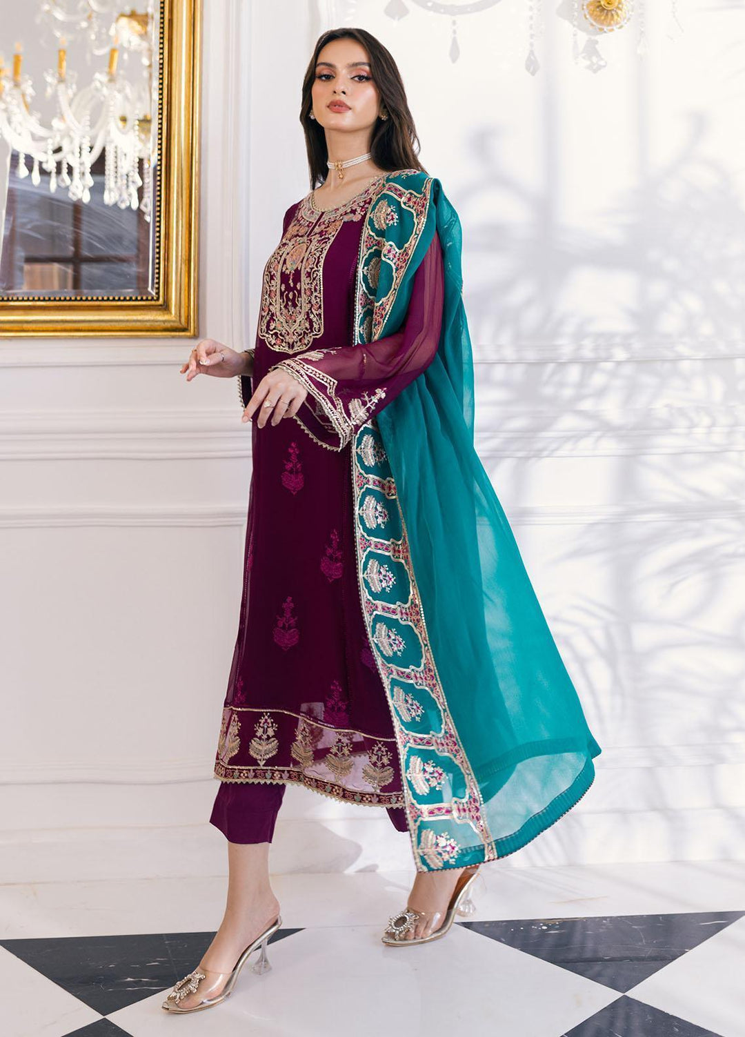 Ella By Sahane Embroidered Chiffon Suits Unstitched 3 Piece SNE23EL SAH-1005 Anastasia - Formal Collection
