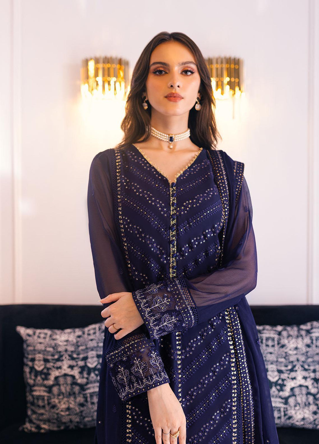 Ella By Sahane Embroidered Chiffon Suits Unstitched 3 Piece SNE23EL SAH-1010 Leila - Formal Collection