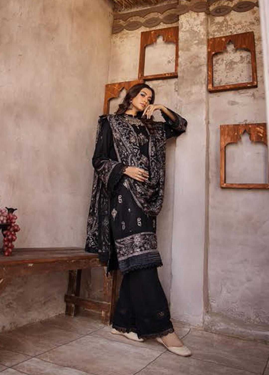 Elma by Riaz Arts Embroidered Leather Peach Suits Unstitched 3 Piece RA22E 01 - Winter Collection