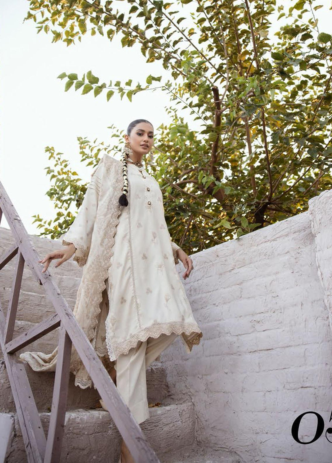 Elma by Riaz Arts Embroidered Leather Peach Suits Unstitched 3 Piece RA22E 05 - Winter Collection