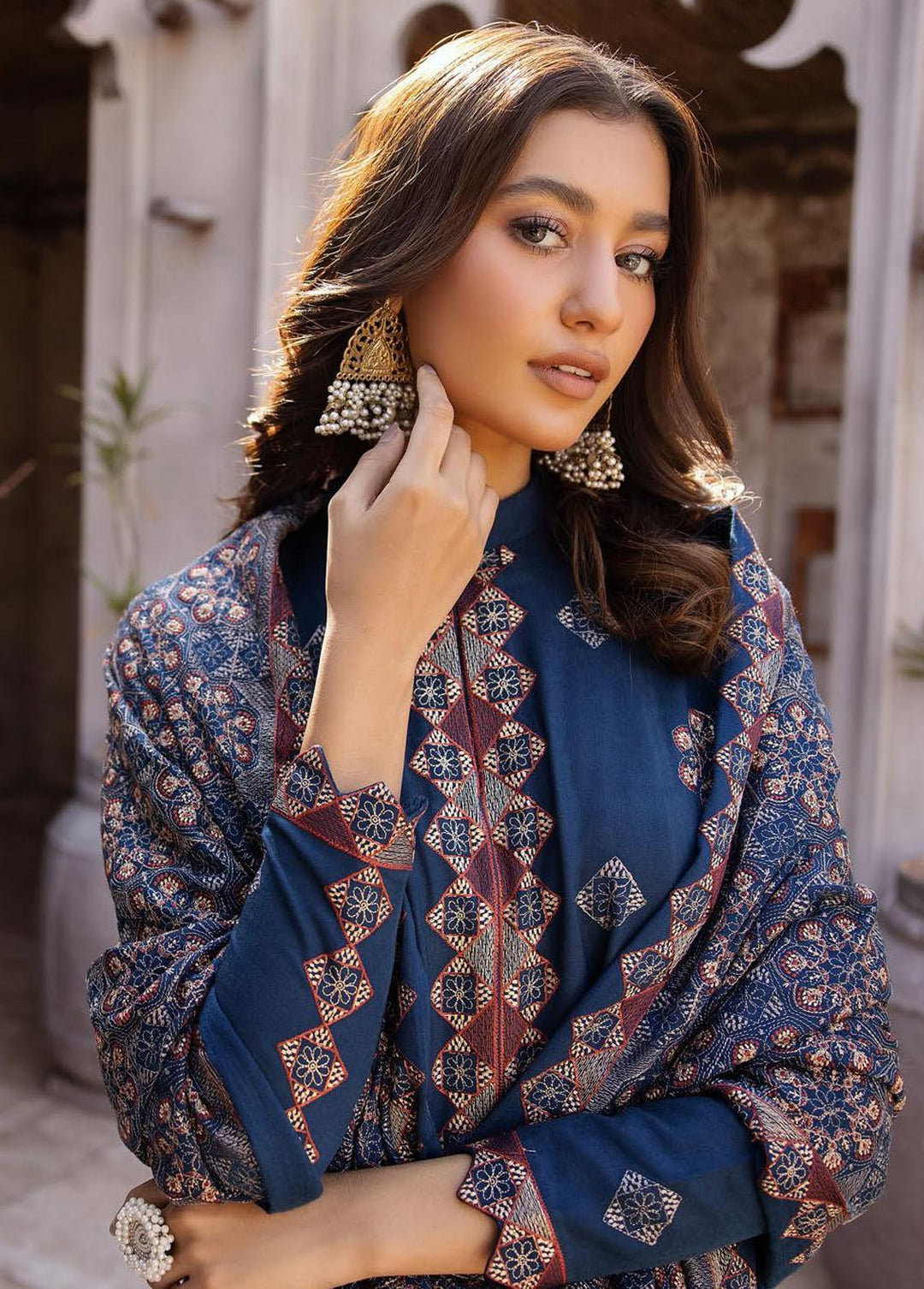 Elma by Riaz Arts Embroidered Leather Peach Suits Unstitched 3 Piece RA22E 06 - Winter Collection